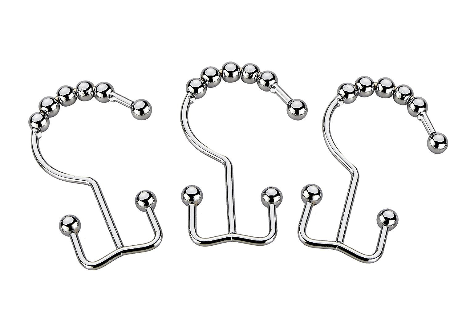 Shower Curtain Rings -12 Pack Set Of Double Polished Chrome Roller Ball Shower Curtain Hooks - Hang Both Beach Shower Liners And Bathroom Curtains On Straight And Curved Rods by Pro Chef Kitchen Tools - Pro Chef Kitchen Tools