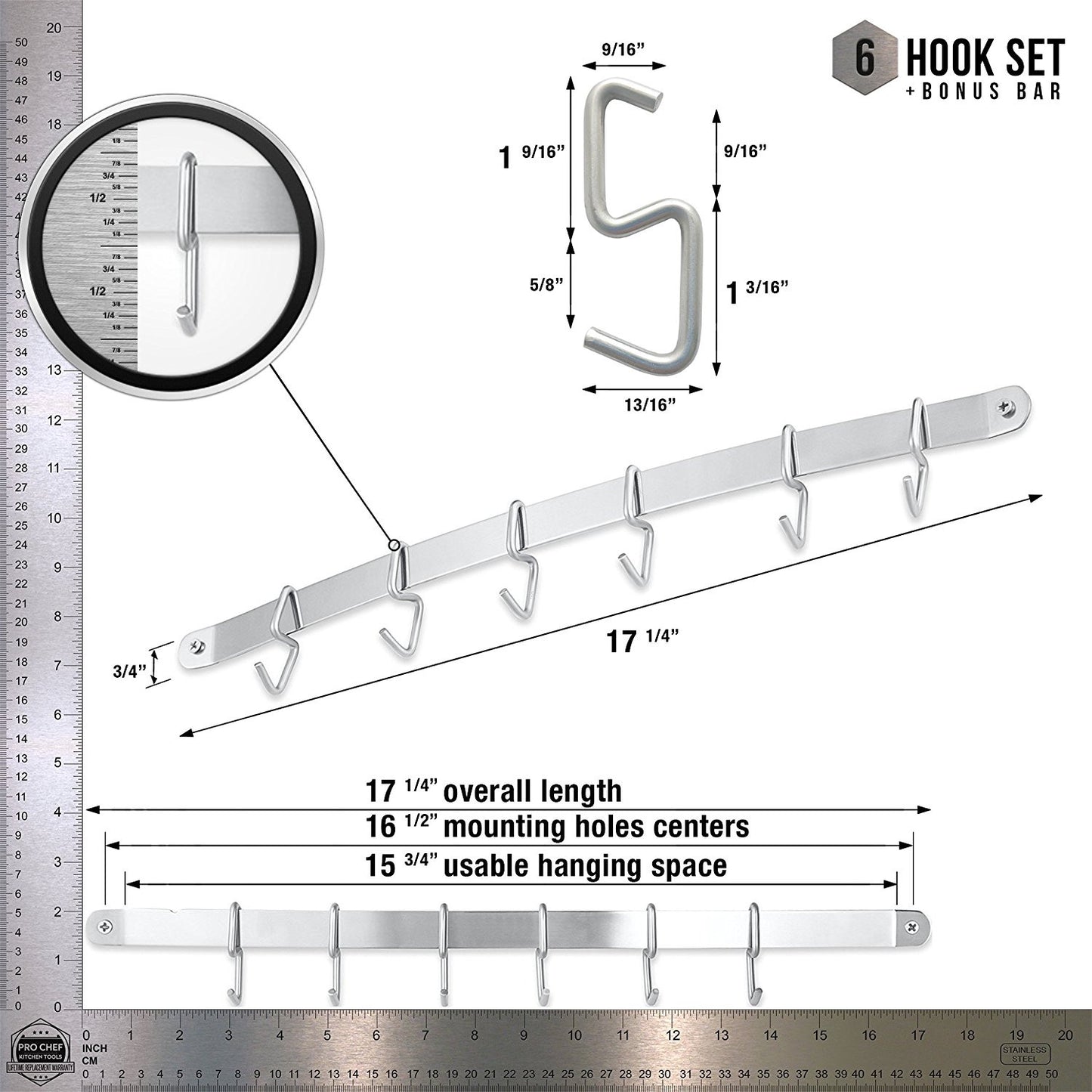 Utensil Holder S Hook 6 Pack Set with Hanging Rack - Pro Chef Kitchen Tools