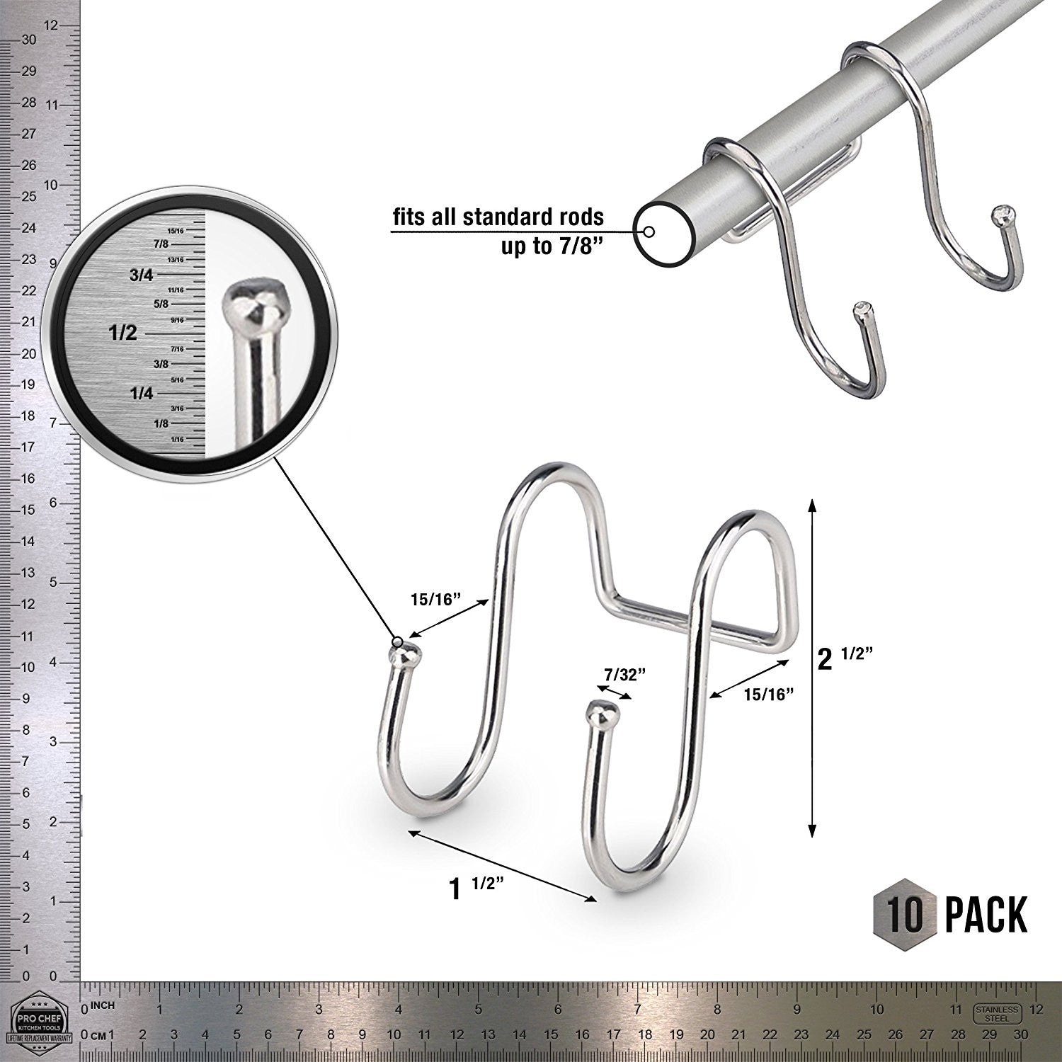 Double Utility Hooks - Dual S Hook 10 Pack Set - Pro Chef Kitchen Tools