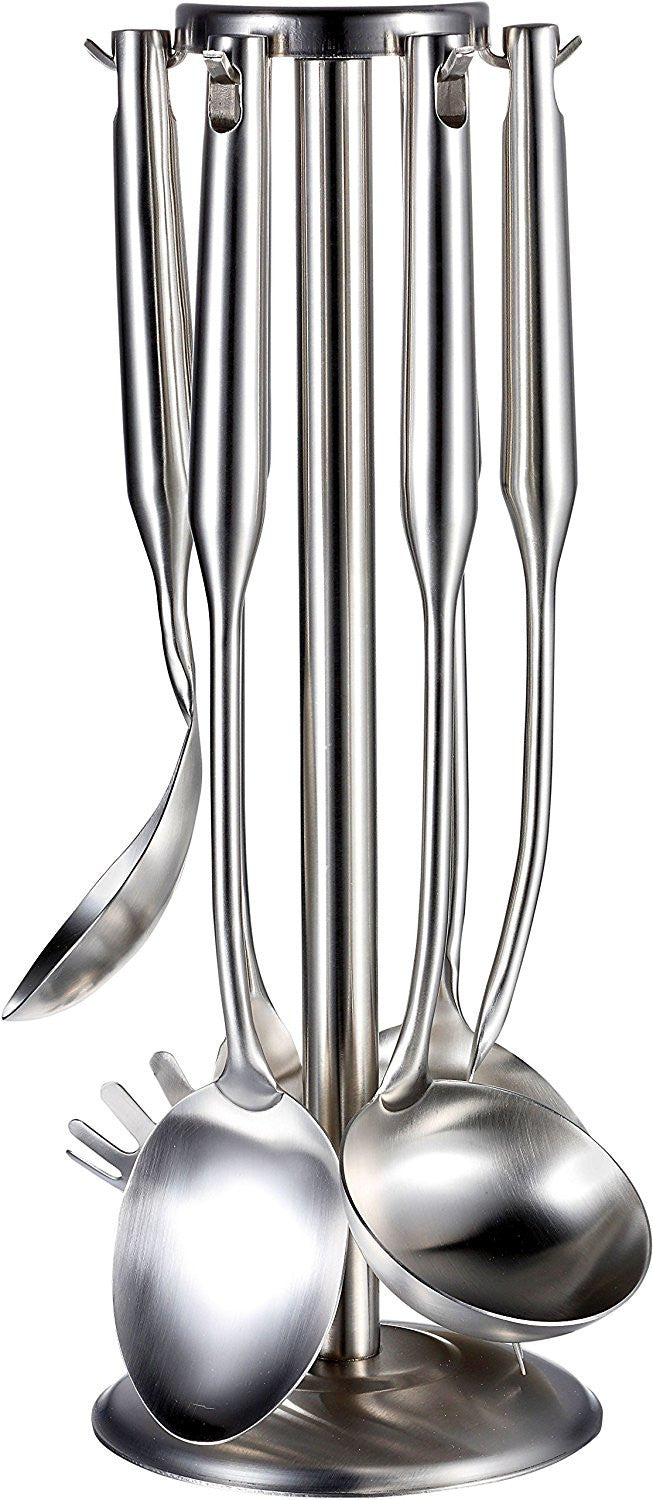 Pro Chef Kitchen Tools Stainless Steel Utensil Holder - Rotating Carousel Spinning Metal Tool Stand Organizer Neatly Holds and Spins a Set of 6 Cooking Utensils - Pro Chef Kitchen Tools