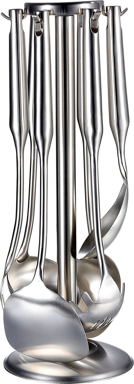 Pro Chef Kitchen Tools Stainless Steel Utensil Holder - Rotating Carousel Spinning Metal Tool Stand Organizer Neatly Holds and Spins a Set of 6 Cooking Utensils - Pro Chef Kitchen Tools