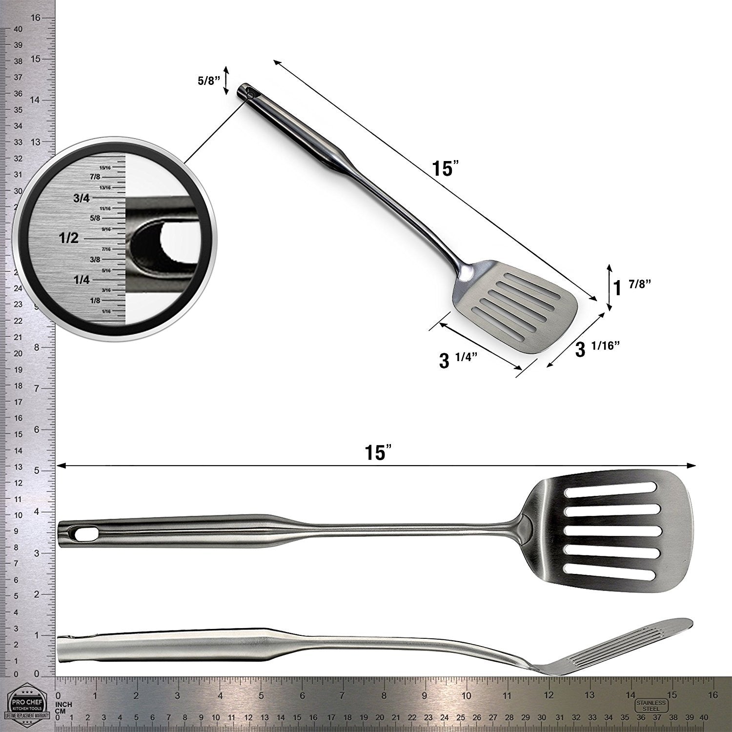 Slotted Turner Grill Spatulas - Big Metal Spatula - Burger Flipper Fish Turner - Wok Cooking Pancake Griddle - Heavy Duty Commercial Restaurant Quality Stainless Steel Utensils by Pro Chef Kitchen Tools - Pro Chef Kitchen Tools