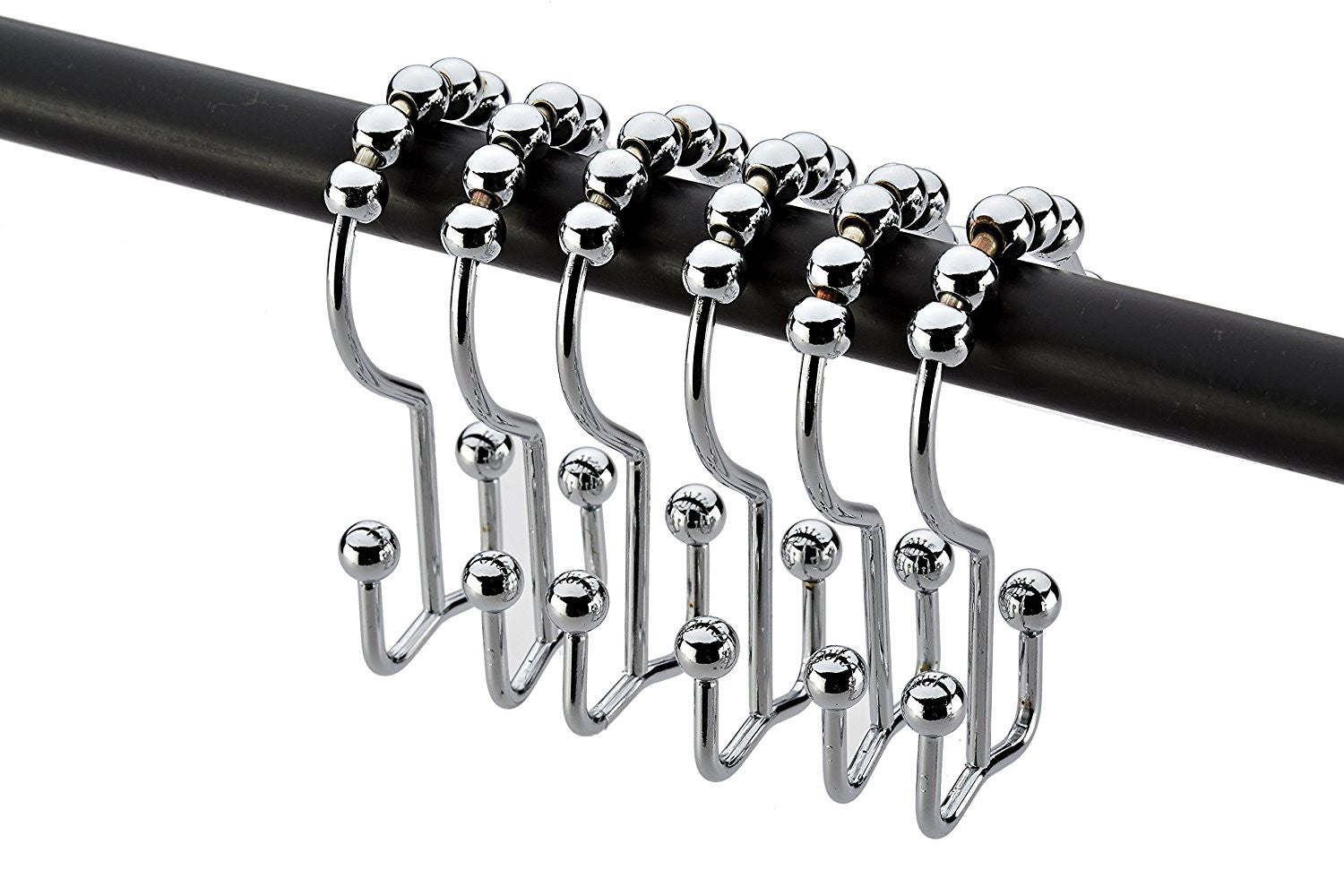 Shower Curtain Rings -12 Pack Set Of Double Polished Chrome Roller Ball Shower Curtain Hooks - Hang Both Beach Shower Liners And Bathroom Curtains On Straight And Curved Rods by Pro Chef Kitchen Tools - Pro Chef Kitchen Tools