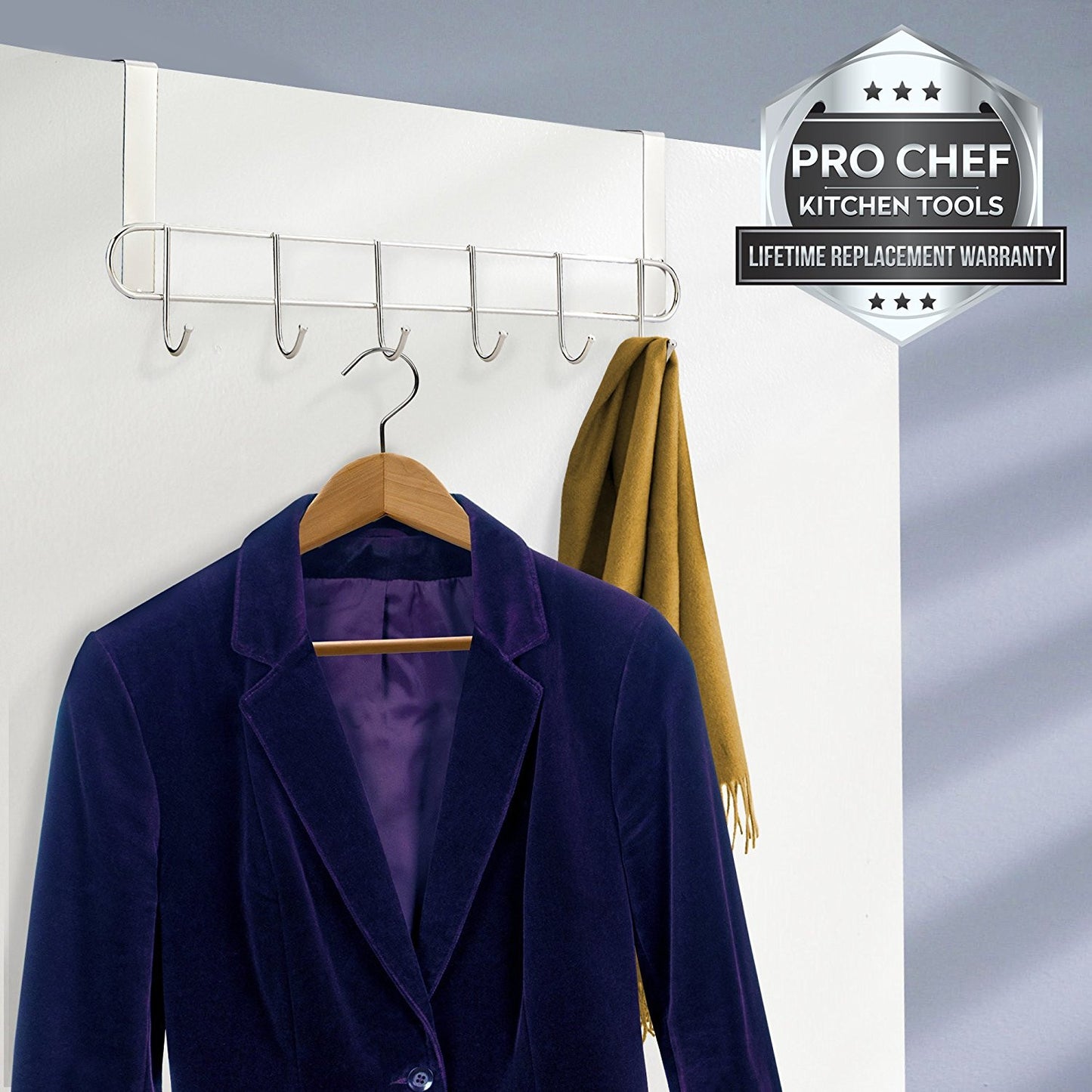 Over The Door Hook - General Purpose Storage Racks - 6 Coat Hooks - Pro Chef Kitchen Tools