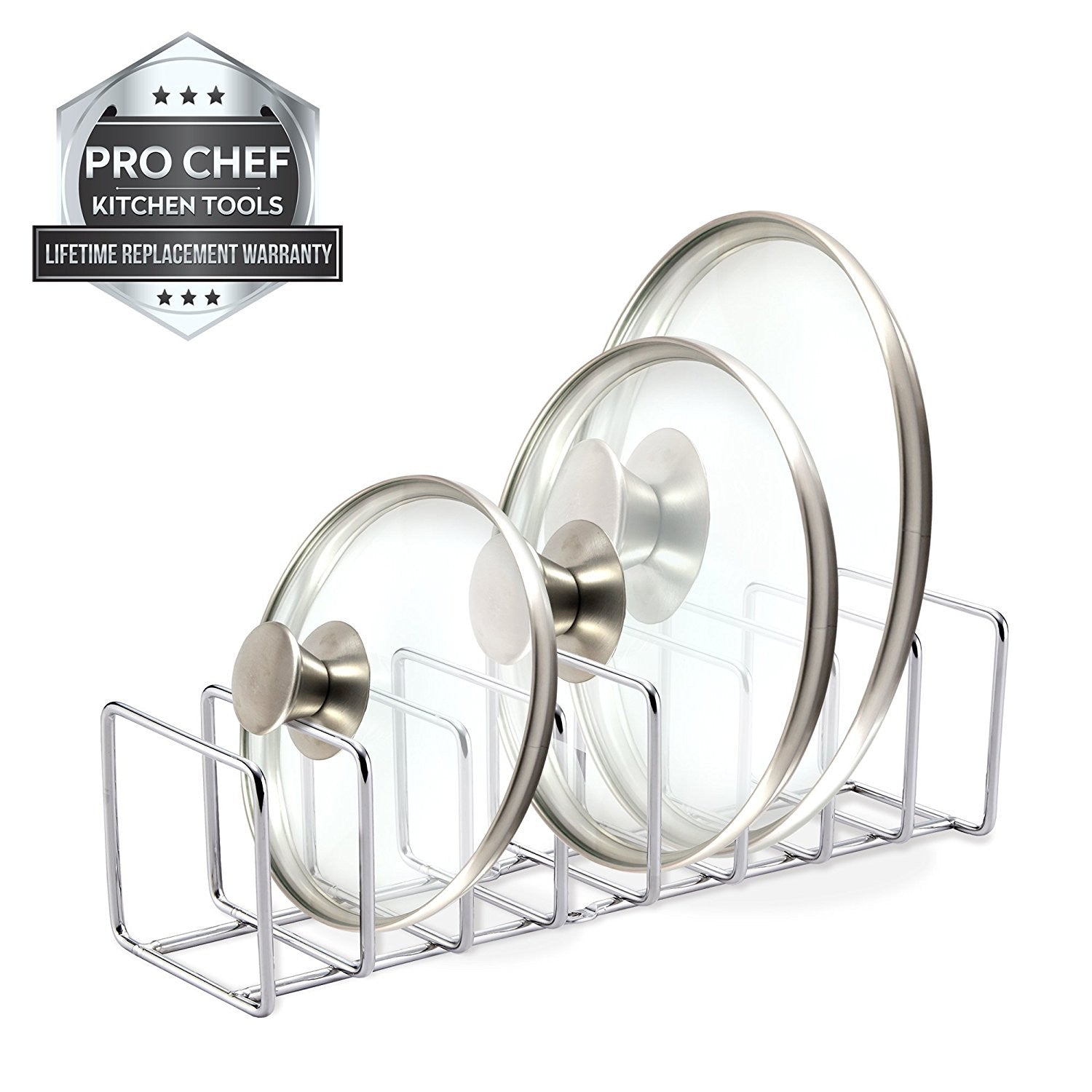 Pro Chef Kitchen Tools Stainless Steel Pot Lid Organizer - Keep Your Cabinets Organized with Metal Vertical Storage Shelf To Hold Pan Lids, Plates, Dishes, Cutting Boards - Pro Chef Kitchen Tools