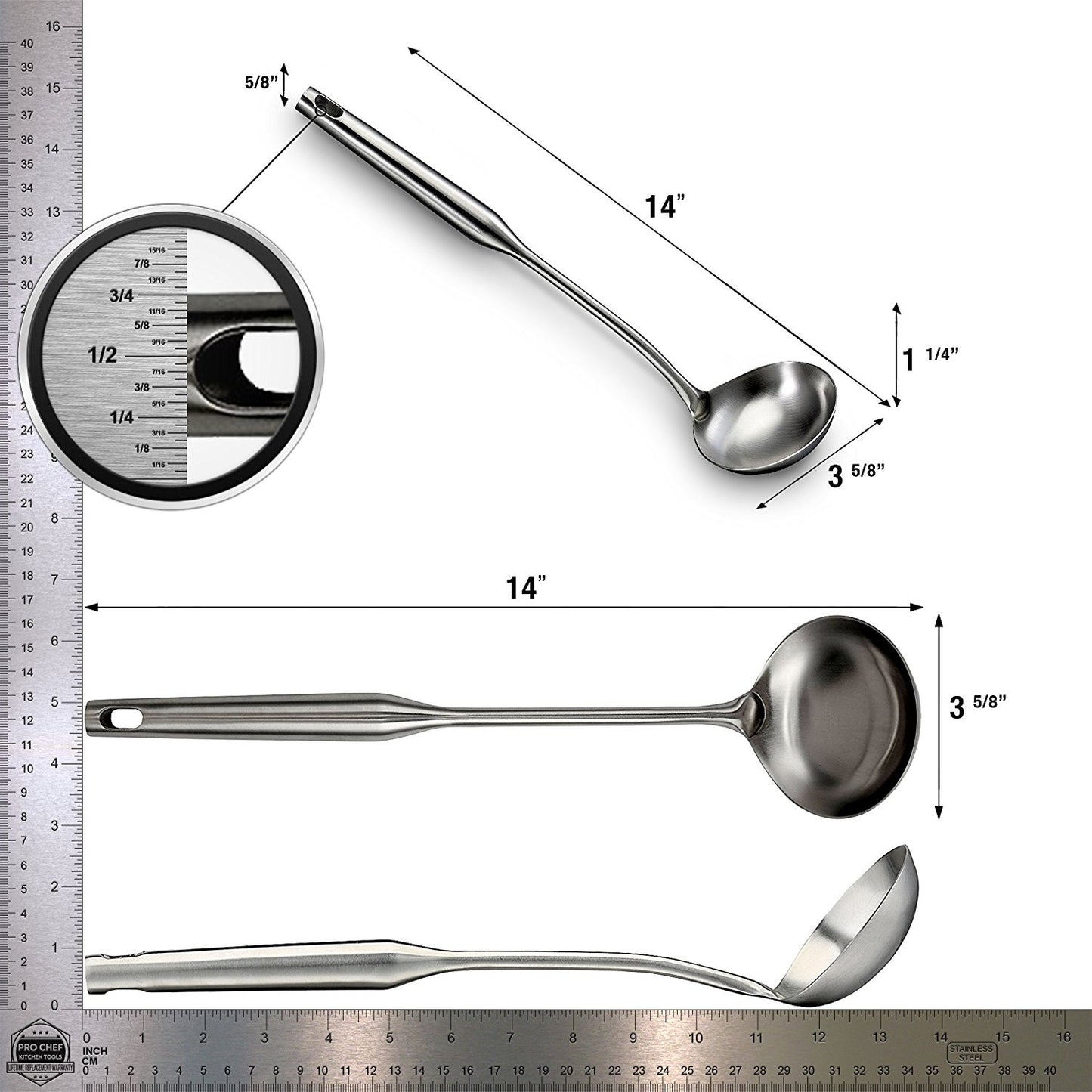 Large Soup Ladle - Flatware Soup Ladles To Serve Soups And Sauces - Canning Ladel Cup - Heavy Duty Commercial Restaurant Quality Dishwasher Safe Stainless Steel Serving Utensil by Pro Chef Kitchen Tools - Pro Chef Kitchen Tools