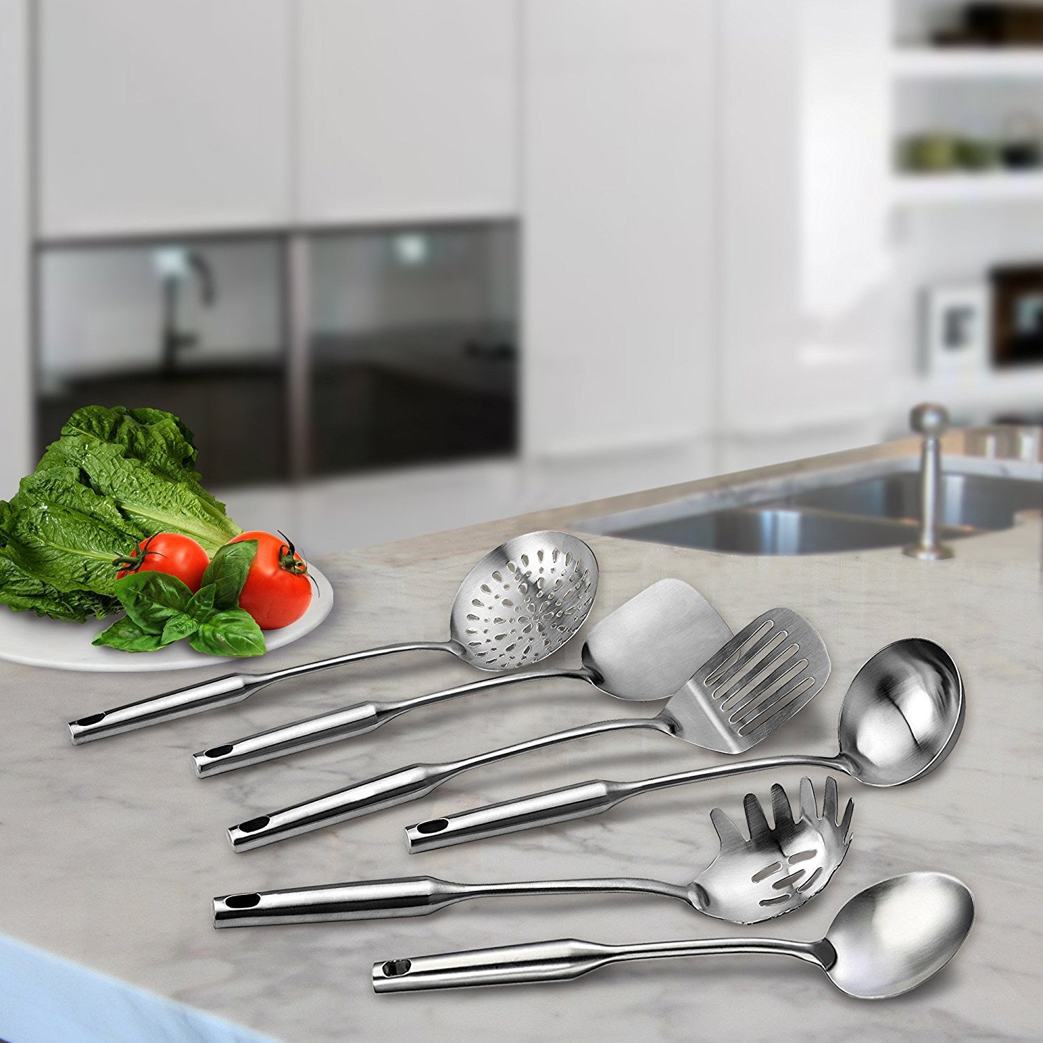 Pro Chef Kitchen Tools Stainless Steel Kitchen Utensil Set - 6 Essential Utensils for Easier Cooking, Baking, Grilling and Serving with Bonus Holder Stand to Help Keep You Organized - Pro Chef Kitchen Tools