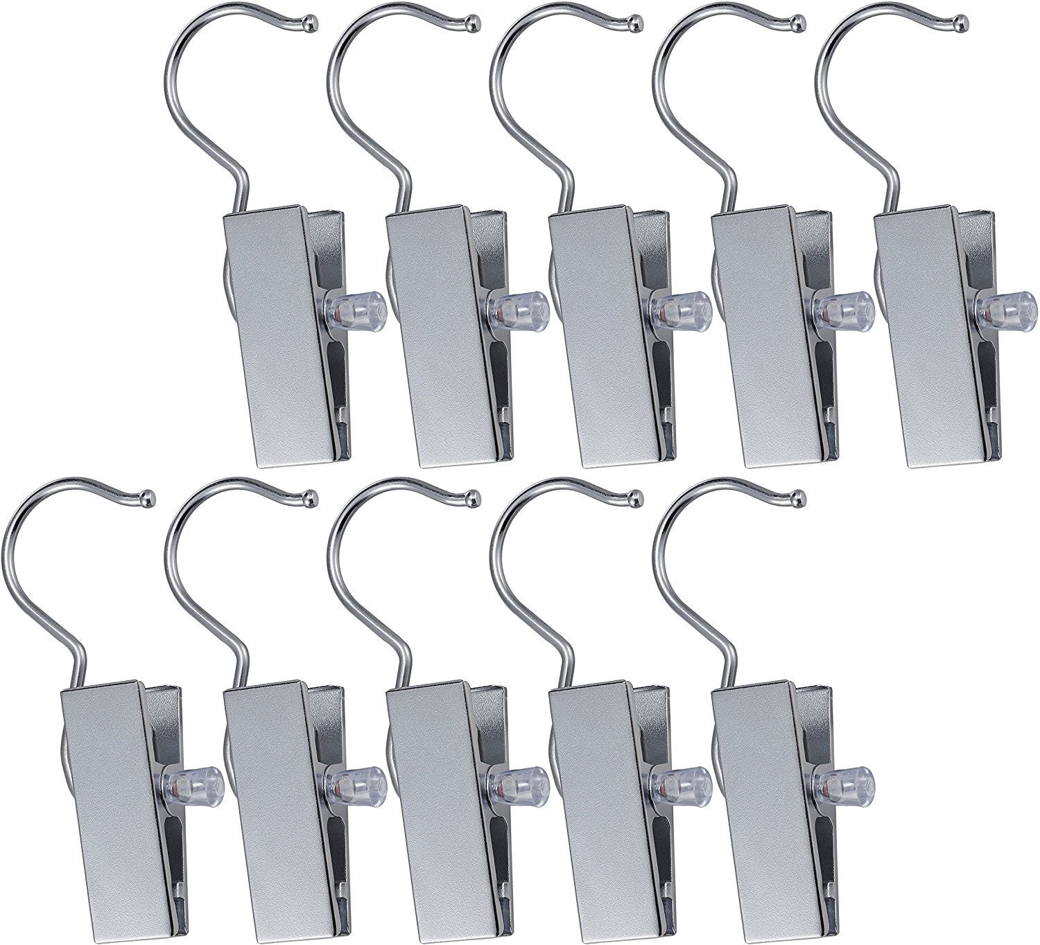 Pro Chef Kitchen Tools Stainless Steel Hanging Clip Hook - Set of 10 Brushed Nickel Clips to Organize and Hold Boots, Ball Caps, Baseball Hats, Laundry Hanger Metal Spring Clothespin Replacement - Pro Chef Kitchen Tools