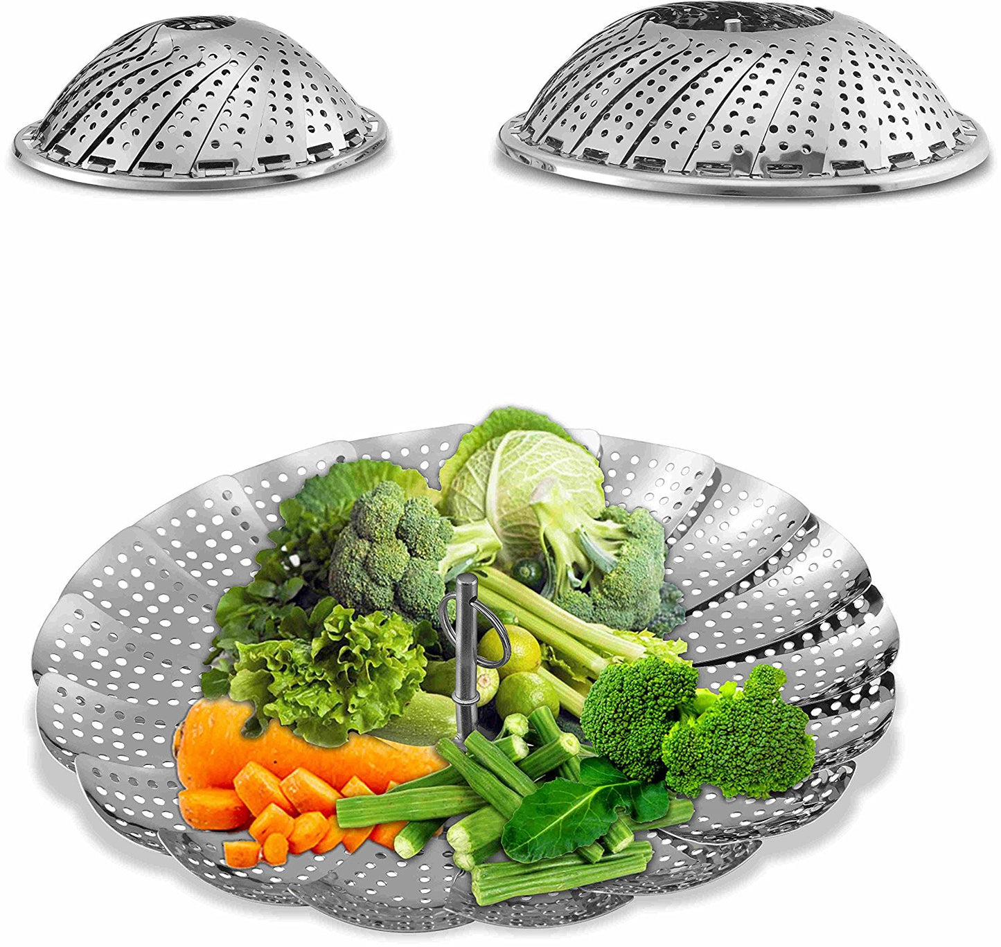 Pro Chef Kitchen Tools Stainless Steel Vegetable Steamer Basket - Set of 2 Collapsible Folding Steamers to Fit All Instant Pot Pressure Cookers and Stove Top Pots for Perfect Veggies - Pro Chef Kitchen Tools