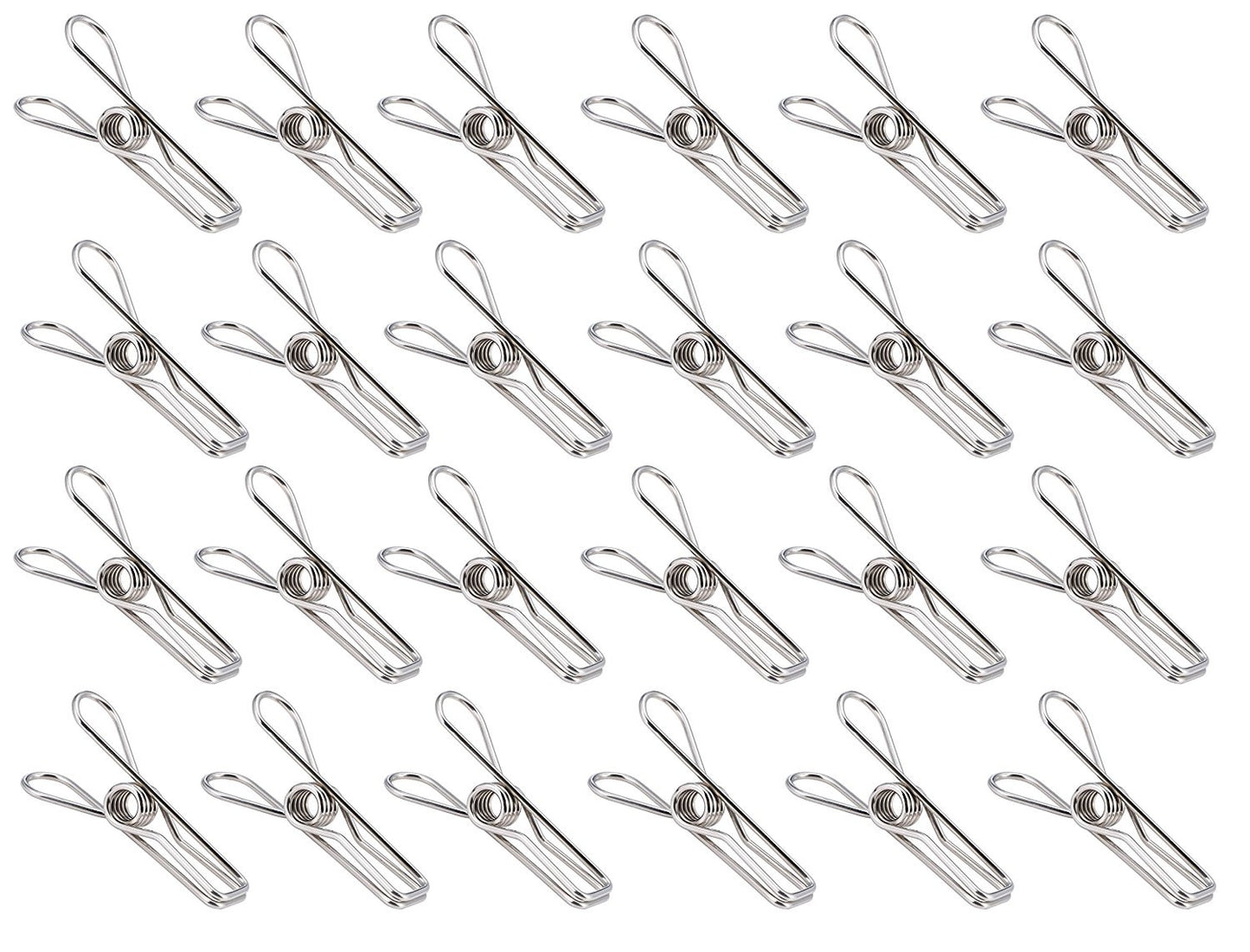 Laundry Clothes Pins - Clothesline Clips - Travel Clothes Line Stainless Steel Wire Metal Laundry Clip - Set Of 24 Indoor Outdoor Hanger Clamps - Chip Bag Clips - Office Binder by Pro Chef Kitchen Tools - Pro Chef Kitchen Tools