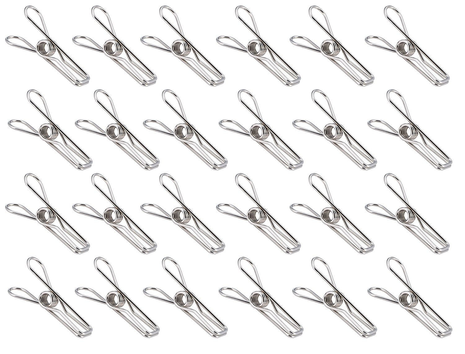 Laundry Clothes Pins - Clothesline Clips - Travel Clothes Line Stainless Steel Wire Metal Laundry Clip - Set Of 24 Indoor Outdoor Hanger Clamps - Chip Bag Clips - Office Binder by Pro Chef Kitchen Tools - Pro Chef Kitchen Tools