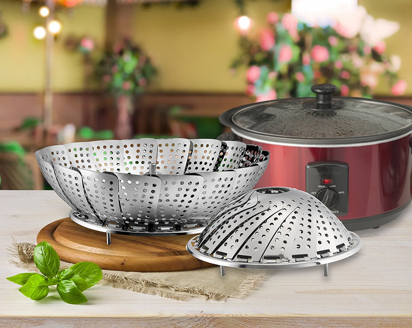 Pro Chef Kitchen Tools Stainless Steel Vegetable Steamer Basket - Set of 2 Collapsible Folding Steamers to Fit All Instant Pot Pressure Cookers and Stove Top Pots for Perfect Veggies - Pro Chef Kitchen Tools