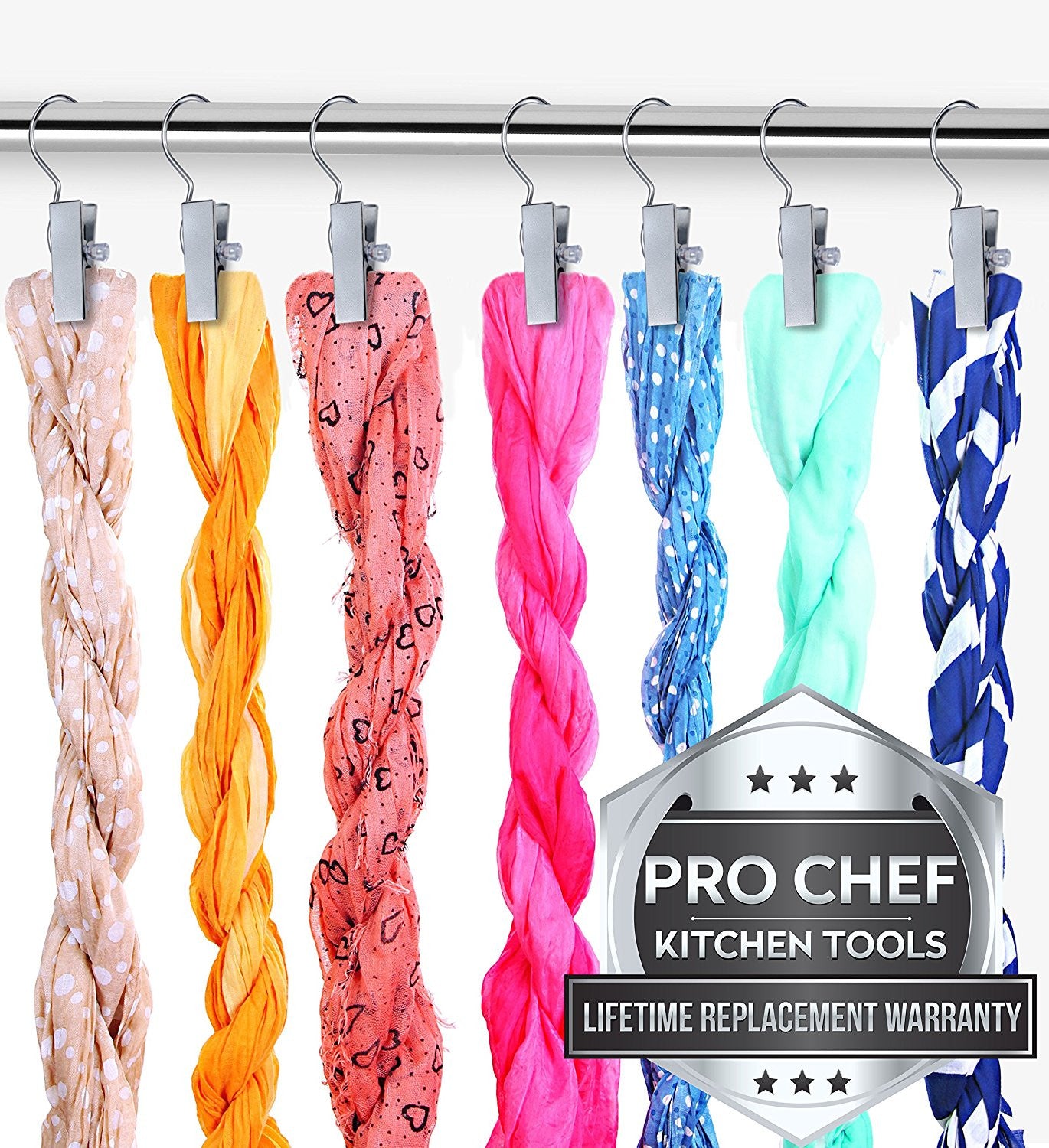 Pro Chef Kitchen Tools Stainless Steel Hanging Clip Hook - Set of 10 Brushed Nickel Clips to Organize and Hold Boots, Ball Caps, Baseball Hats, Laundry Hanger Metal Spring Clothespin Replacement - Pro Chef Kitchen Tools