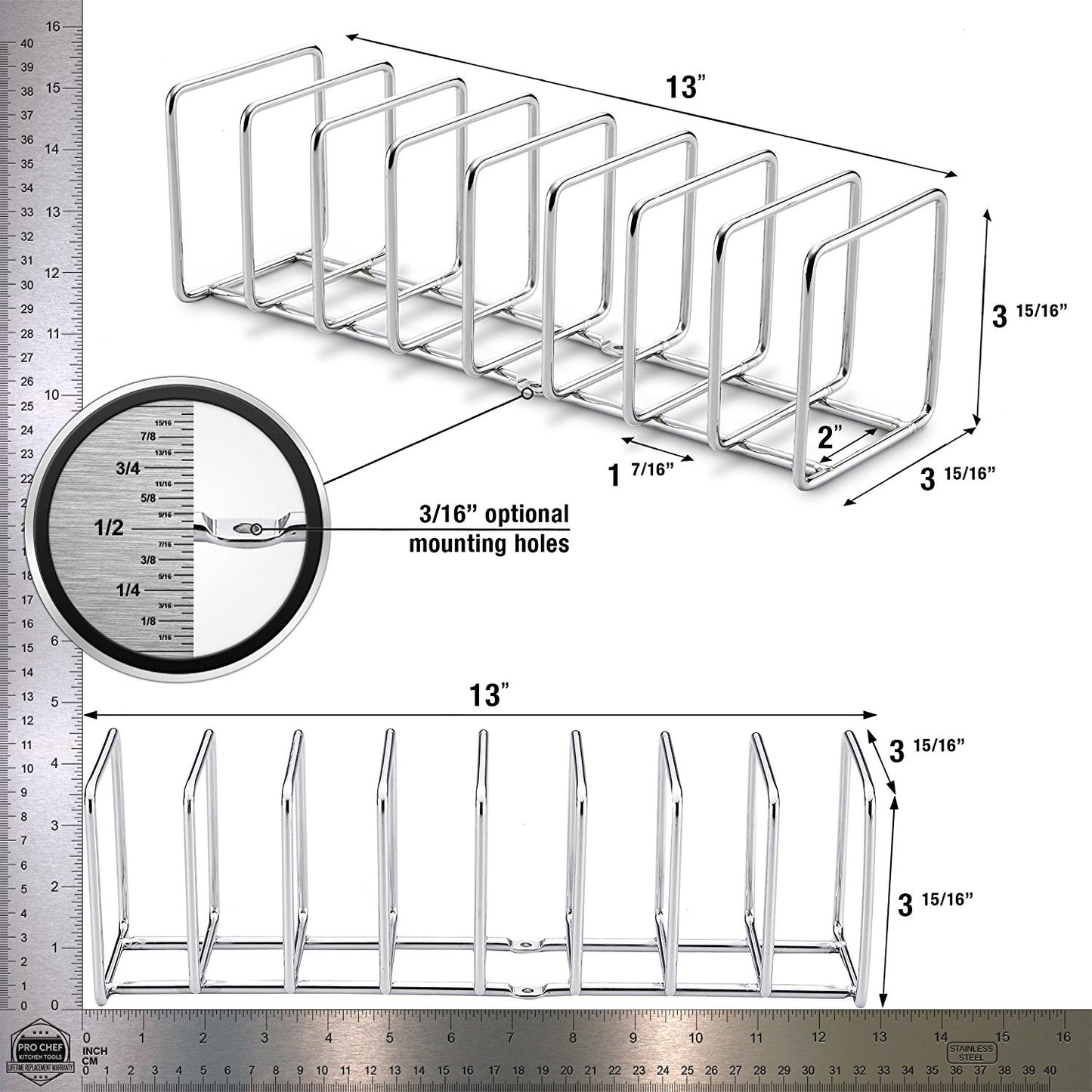 Pro Chef Kitchen Tools Stainless Steel Pot Lid Organizer - Keep Your Cabinets Organized with Metal Vertical Storage Shelf To Hold Pan Lids, Plates, Dishes, Cutting Boards - Pro Chef Kitchen Tools