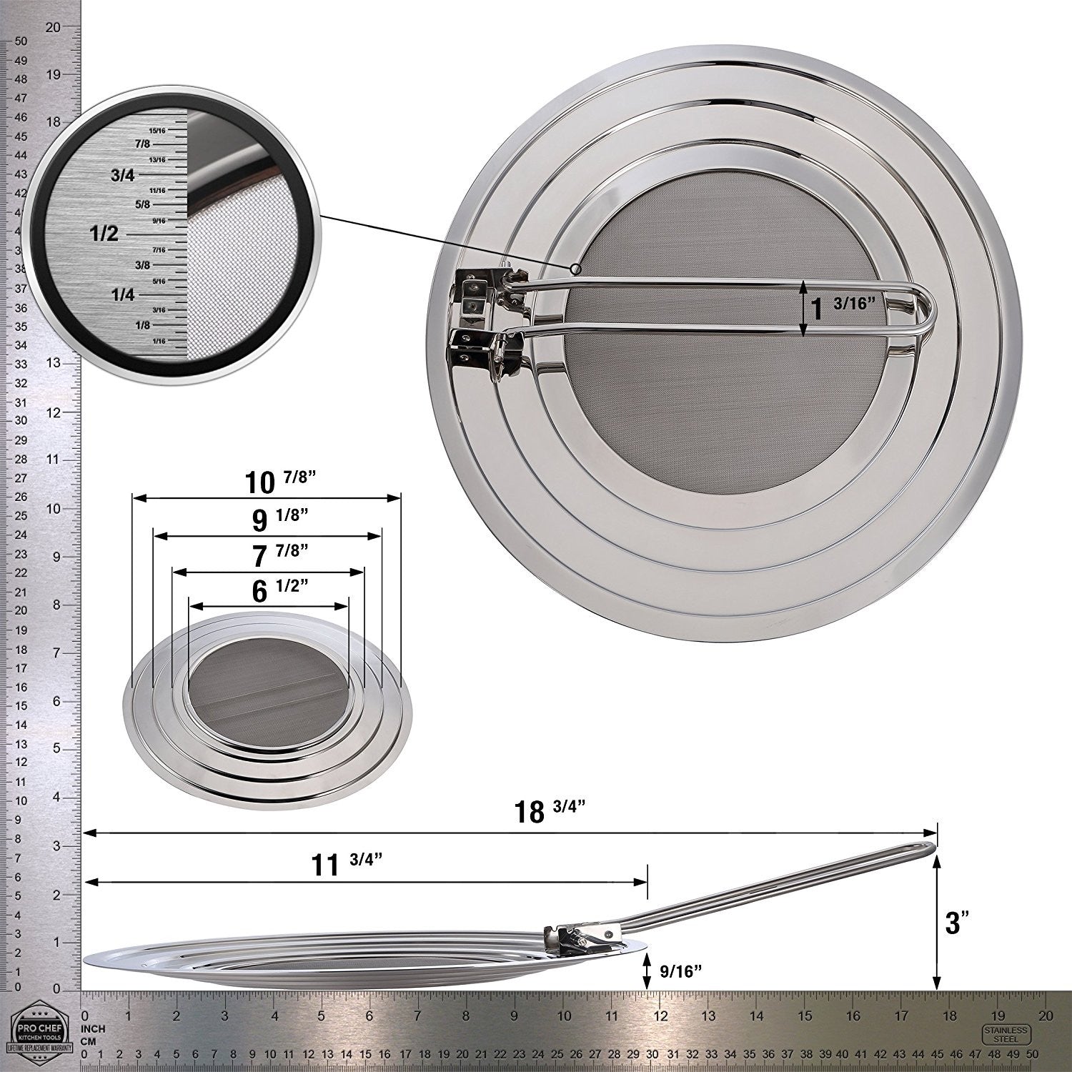 Pro Chef Kitchen Tools Stainless Steel Grease Splatter Screen - Eliminate Mess and Prevent Hot Oil Burns and Stains When Pan Frying Bacon or Sauteing With Instant Pot As a Replacement Lid - Pro Chef Kitchen Tools