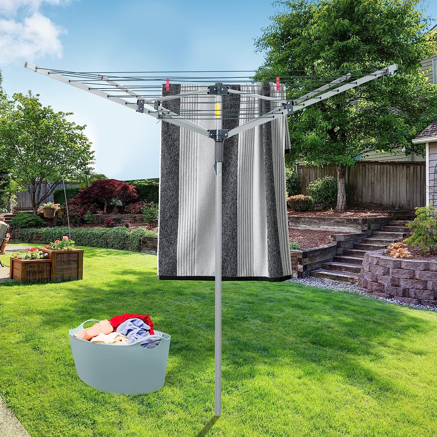 Collapsible 4-arm Rotary Outdoor Umbrella Drying Rack Clothes Dryer ...