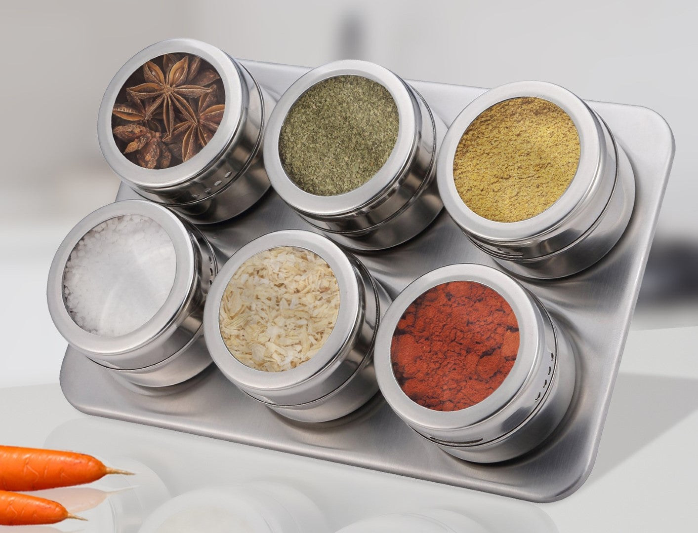 Pro Chef Kitchen Tools Stainless Steel Magnetic Spice Rack Piece S