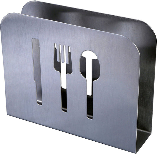 Pro Chef Kitchen Tools Stainless Steel Modern Napkin Holder - Serviette Dispenser with Dinner Eating Utensil Design on Metal Caddy for Home and Restaurant Kitchens - Pro Chef Kitchen Tools