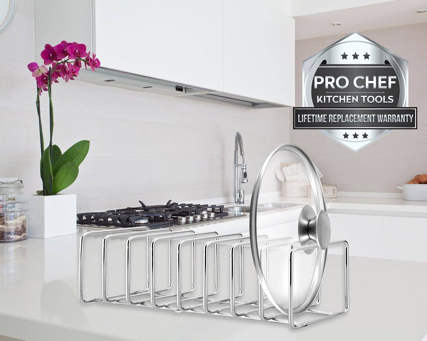 Pro Chef Kitchen Tools Stainless Steel Pot Lid Organizer - Keep Your  Cabinets Organized with Metal Vertical Storage Shelf To Hold Pan Lids,  Plates, Dishes, Cutting Boards – Pro Chef Kitchen Tools