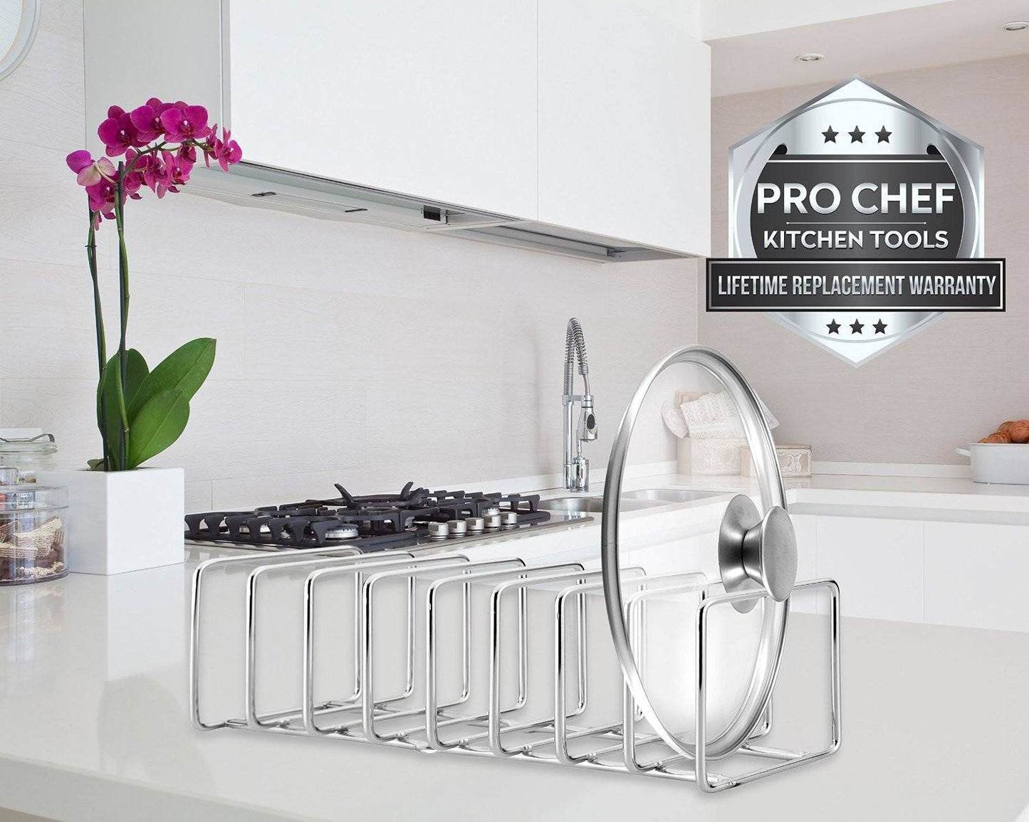 Pro Chef Kitchen Tools Stainless Steel Pot Lid Organizer - Keep Your Cabinets Organized with Metal Vertical Storage Shelf To Hold Pan Lids, Plates, Dishes, Cutting Boards - Pro Chef Kitchen Tools