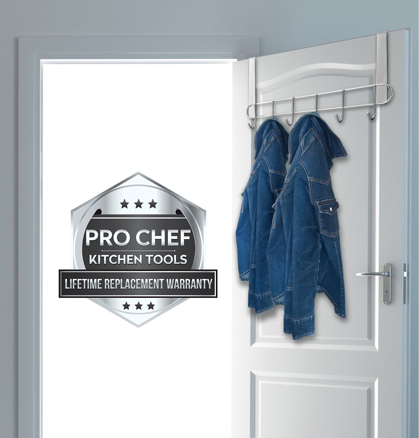 Over The Door Hook - General Purpose Storage Racks - 6 Coat Hooks - Pro Chef Kitchen Tools