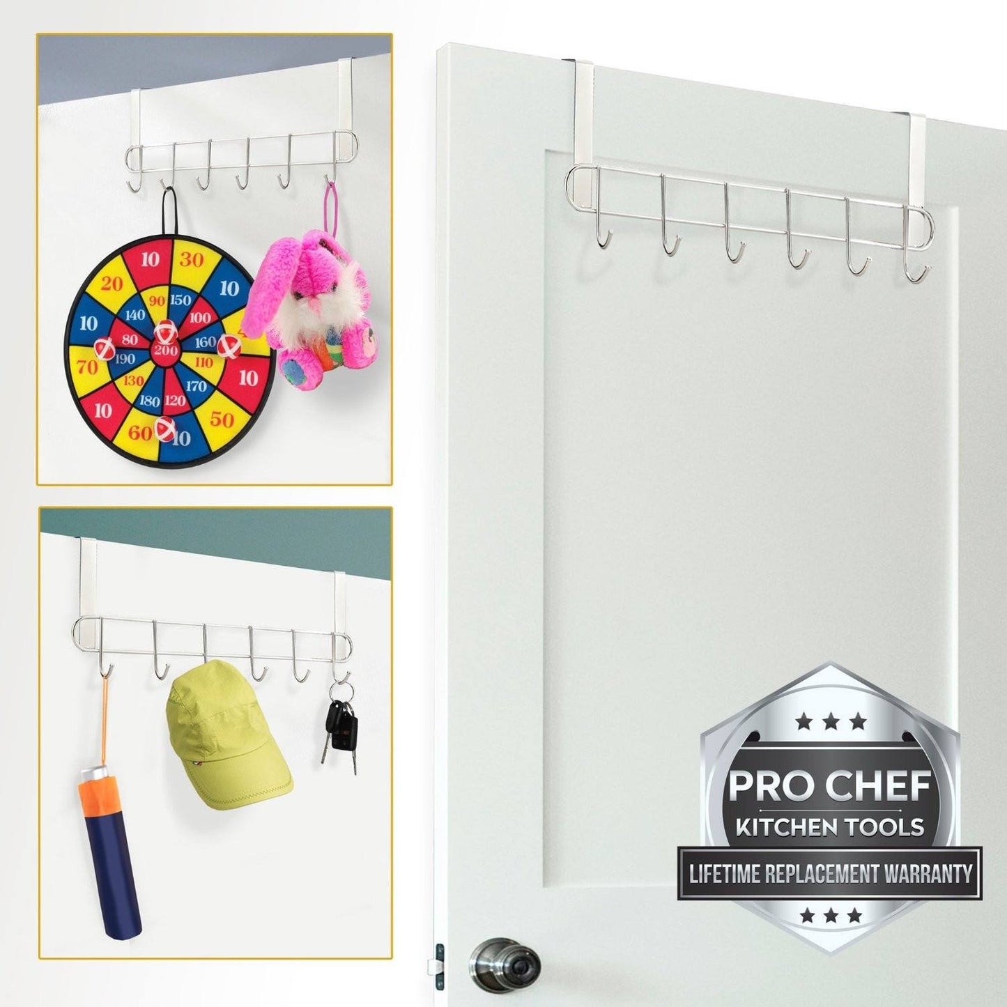 Over The Door Hook - General Purpose Storage Racks - 6 Coat Hooks - Pro Chef Kitchen Tools