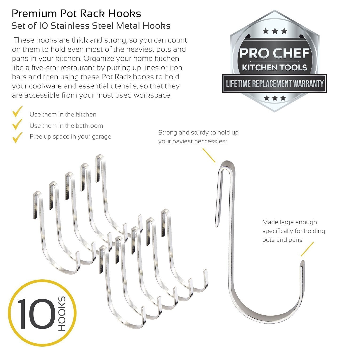 Hooks For Hanging - Kitchen Pot Racks S Hook 10 Pack Set - Pro Chef Kitchen Tools