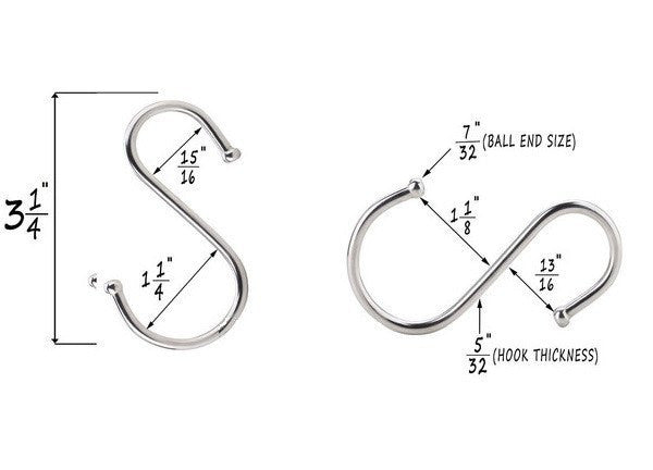 Round S Hooks - Kitchen Pot Racks Hook 10 Pack Set - Pro Chef Kitchen Tools