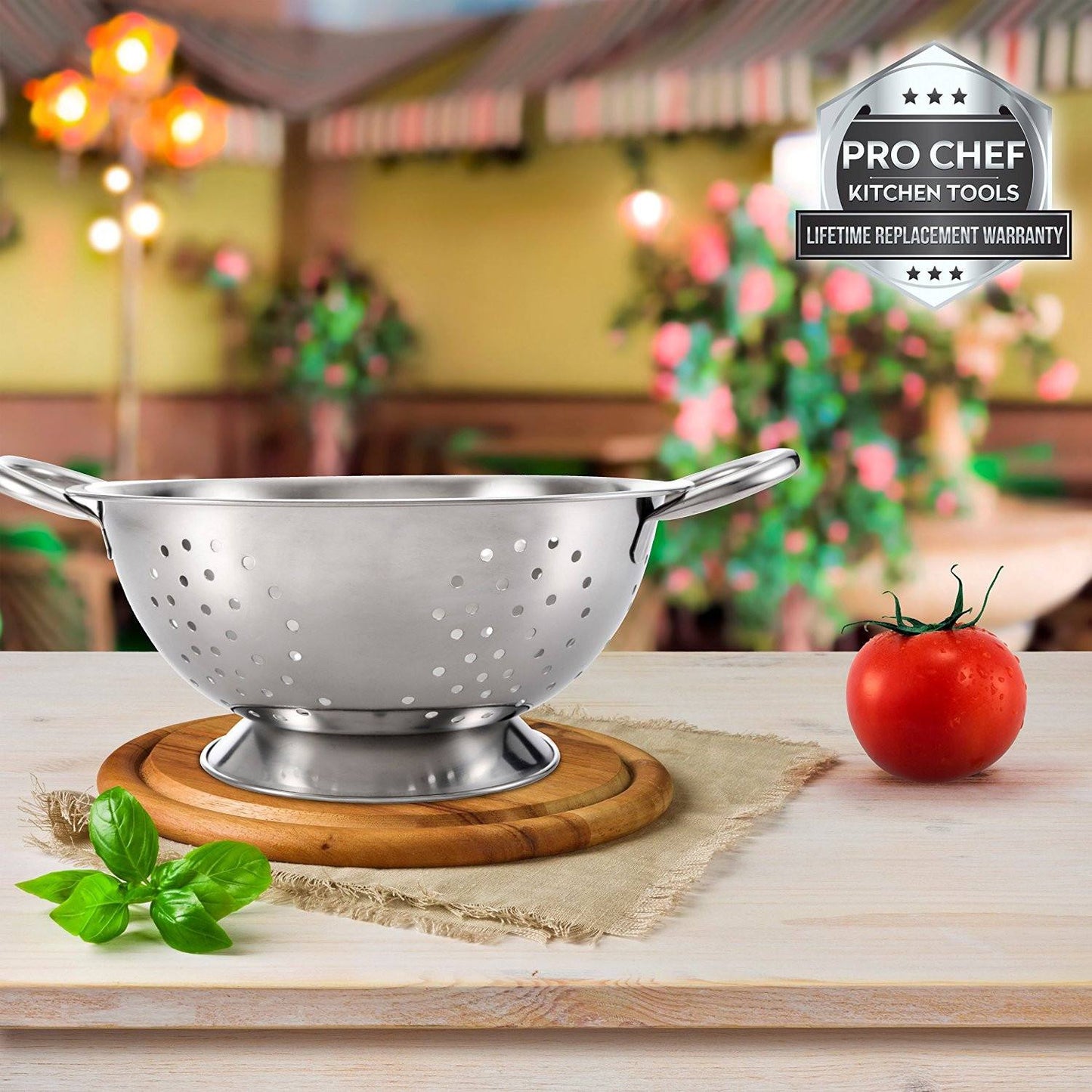 Pro Chef Kitchen Tools Stainless Steel Colander Strainer - Metal Kitchen Sink Pasta Drainer with Wide Grip Basket Handles to Strain Large Pots Noodles, Wash Berries, Fruits, Vegetables, Salads - Pro Chef Kitchen Tools