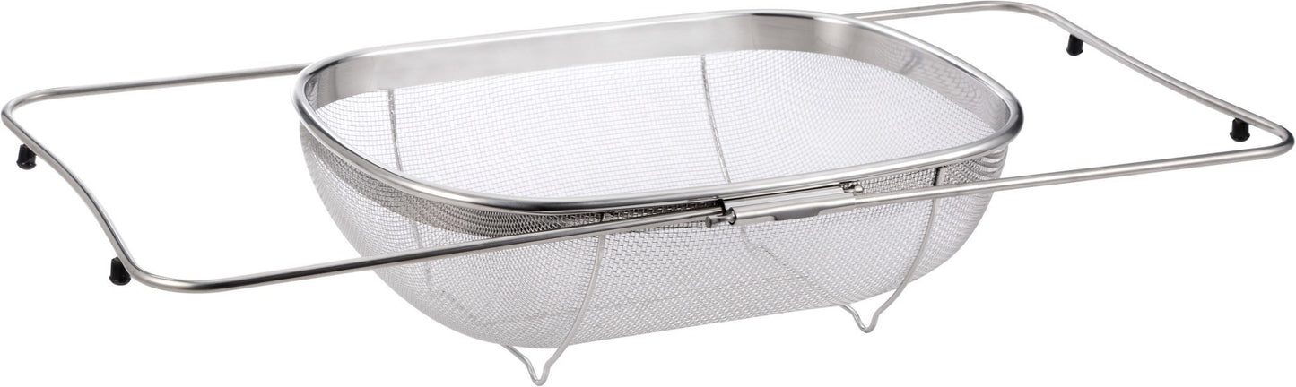 Pro Chef Kitchen Tools Stainless Steel Over the Sink Strainer - 6 Quart Fine Mesh Sieve Metal Colander Extendable Collapsible Handles Expands Over All Sinks for Washing Vegetables or Draining Pasta - Pro Chef Kitchen Tools