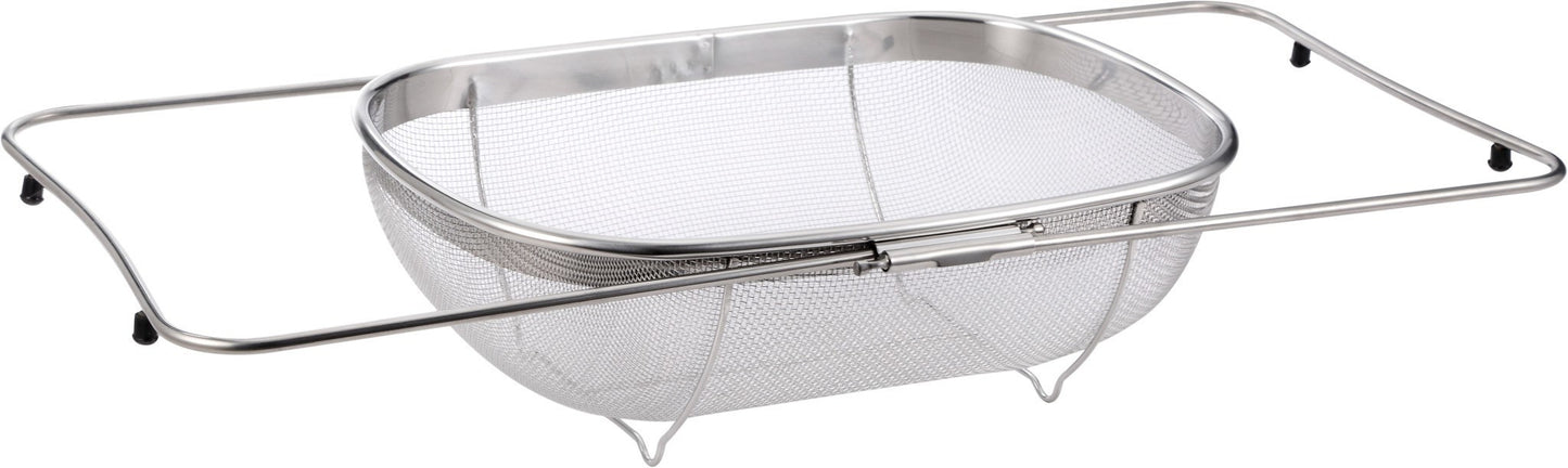 Pro Chef Kitchen Tools Stainless Steel Over the Sink Strainer - 6 Quart Fine Mesh Sieve Metal Colander Extendable Collapsible Handles Expands Over All Sinks for Washing Vegetables or Draining Pasta - Pro Chef Kitchen Tools