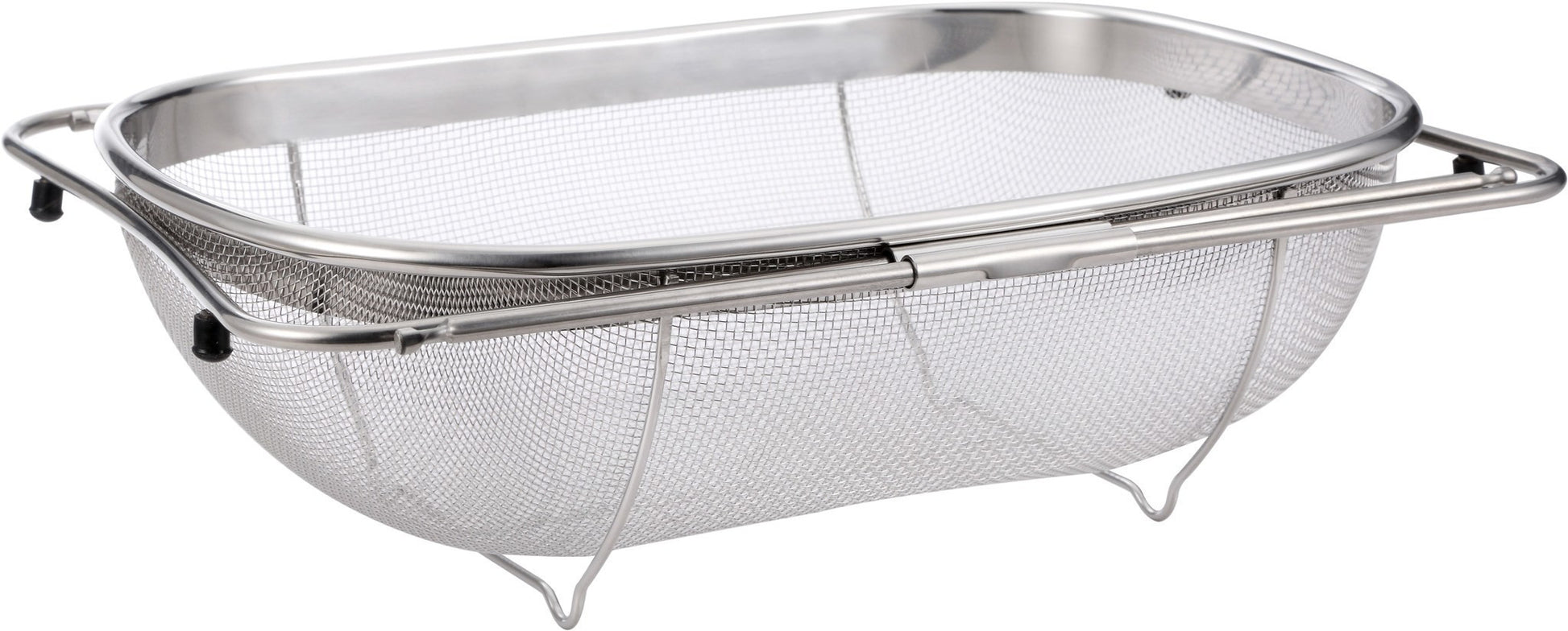 Pro Chef Kitchen Tools Stainless Steel Over the Sink Strainer - 6 Quart Fine Mesh Sieve Metal Colander Extendable Collapsible Handles Expands Over All Sinks for Washing Vegetables or Draining Pasta - Pro Chef Kitchen Tools